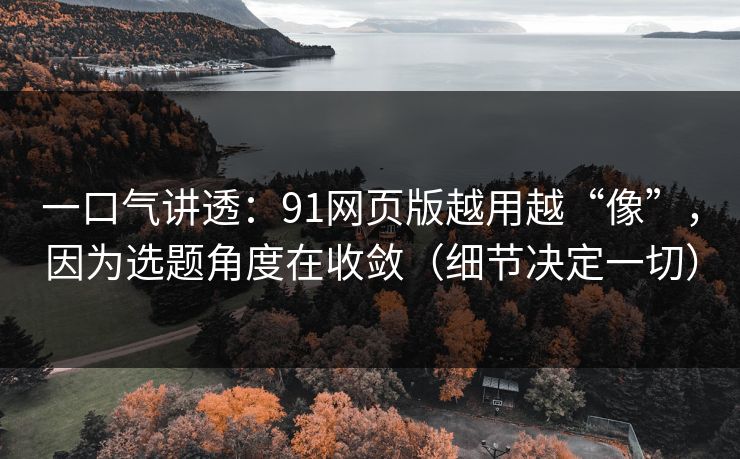 一口气讲透：91网页版越用越“像”，因为选题角度在收敛（细节决定一切）